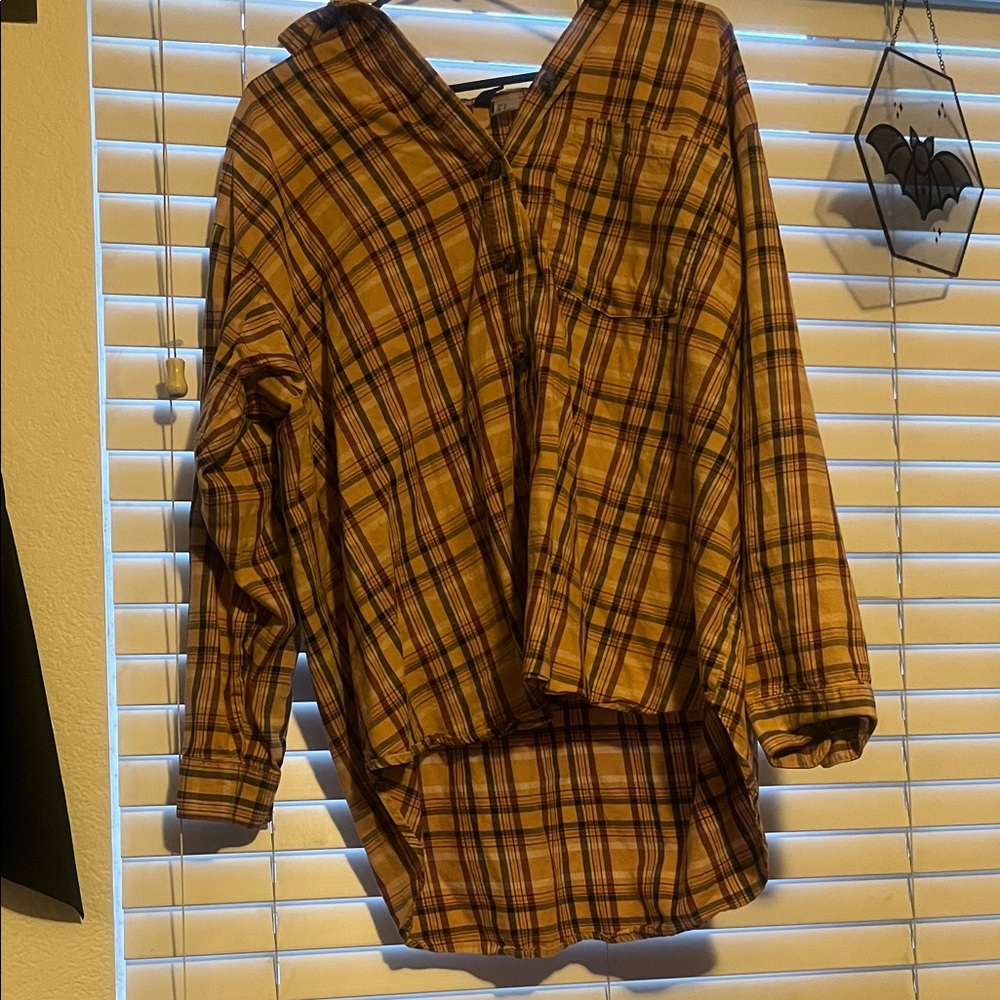 Yellow Plaid Button-Up Flannel Shirt